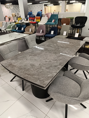 Керамический стол Готланд 160(220)х90х79 белый мрамор / черный из шоурума 1